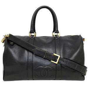 Chanel Bag Black Coco Mark Leather Caviar Skin Shoulder logo